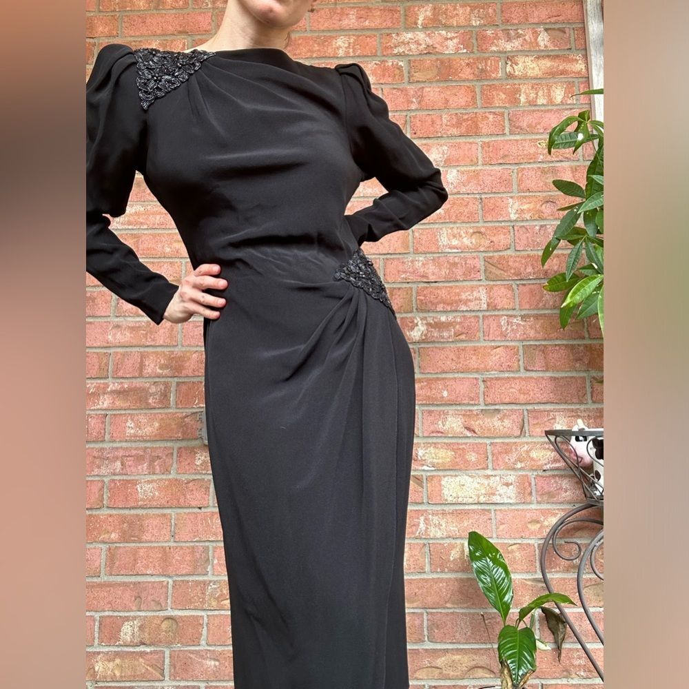 VTG 80s 90s Black Cocktail Dress Beaded Draped Harry Acton For After Five Sz 6 - Picture 3 of 16